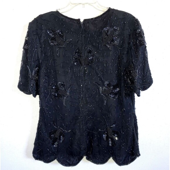 STENAY sz L / sz XL Black Beaded Sequin Elegant Evening Top Neutral Showstopper - Picture 2 of 5
